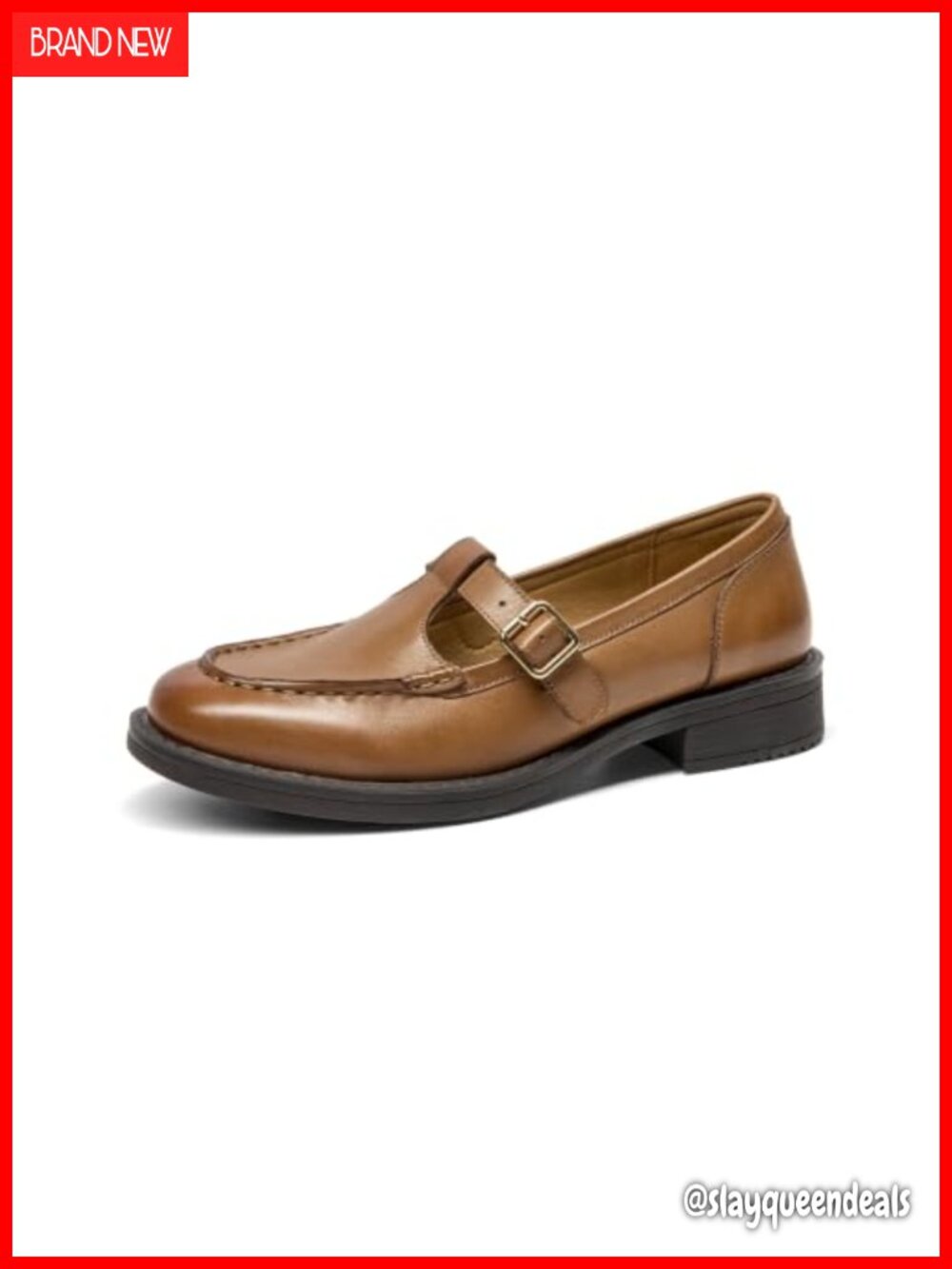 Calfskin T-Strap Loafers Low Block Heel Moc Toe Dress Shoe